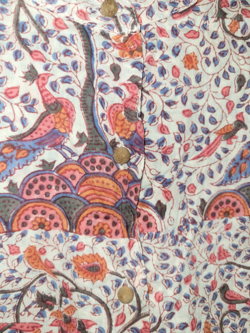 Pacific & Rose Elizabeth James Bird Floral Block Print Cotton Tunic Blouse L/XL - Picture 3 of 6